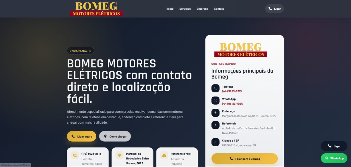 Print do site da Bomeg Motores Elétricos