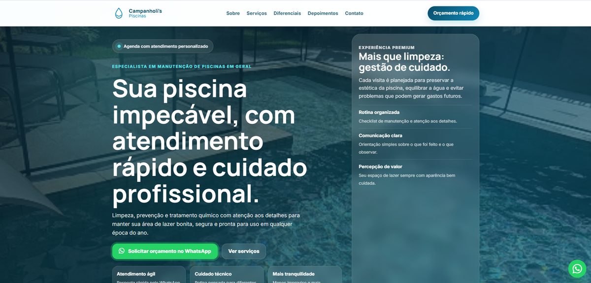 Print do site da Campanholi's Piscinas